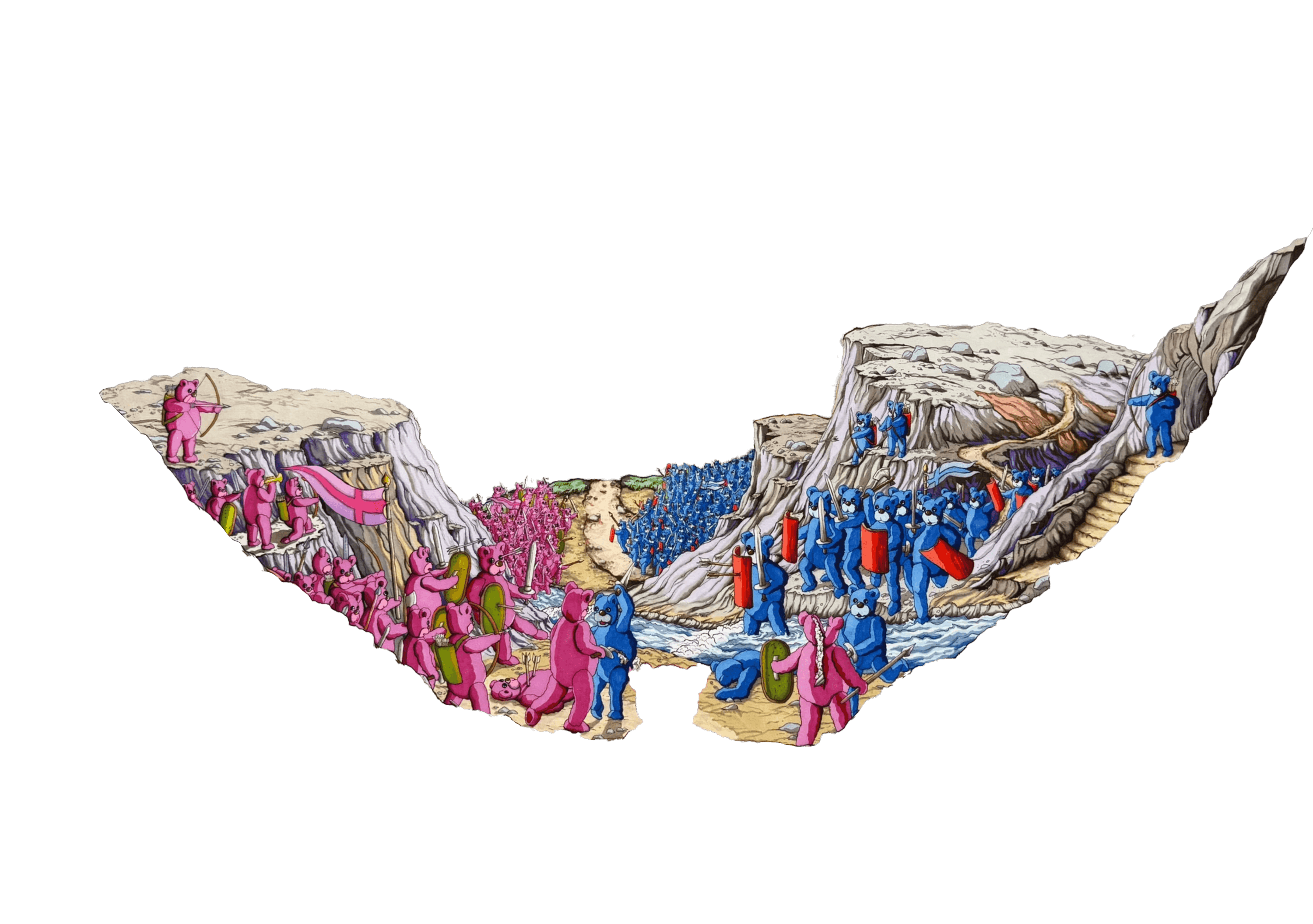 A huge army of fantasy creatures and bear warriors gathered on a plain